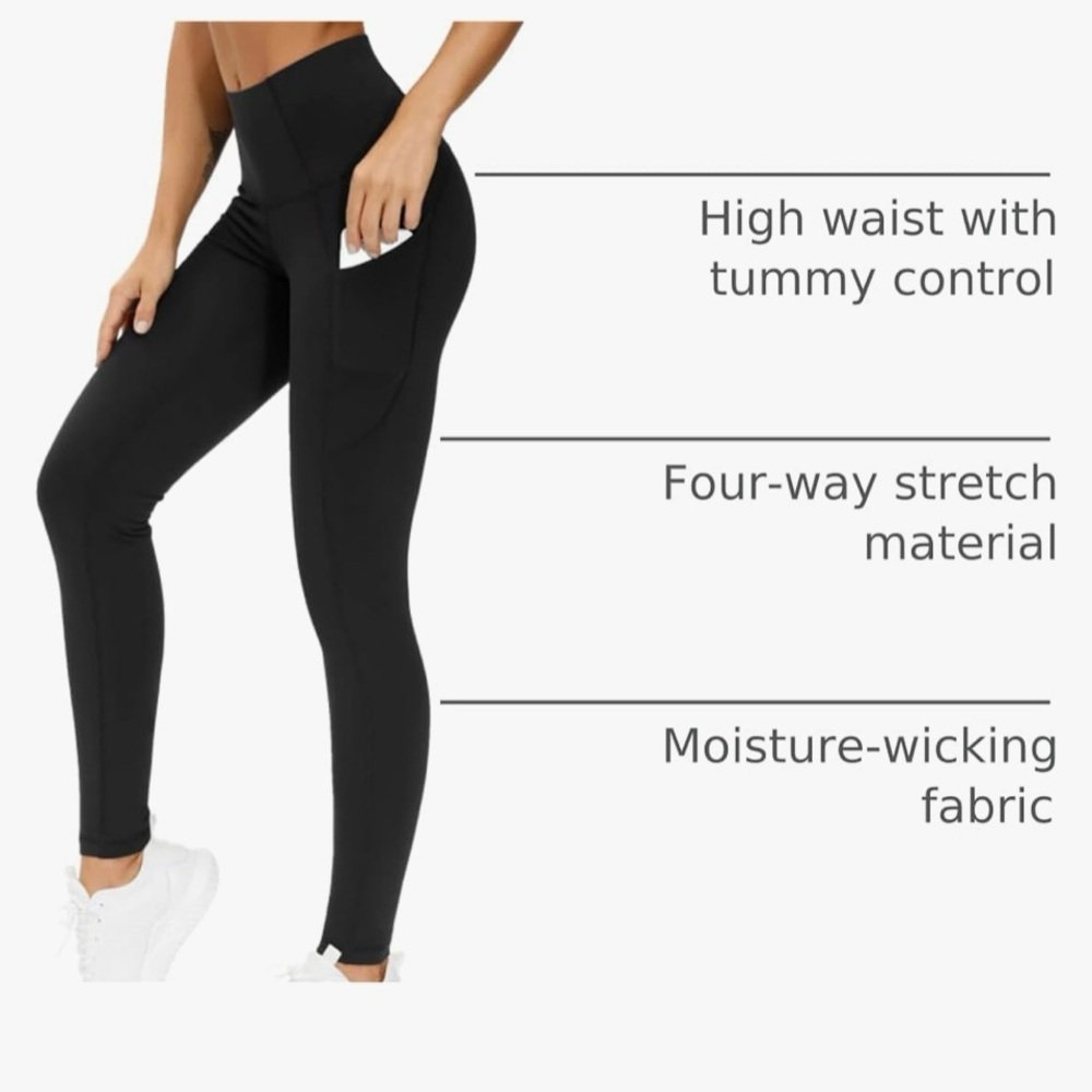THE GYM PEOPLE Thick High Waist workout Leggings‎ pockets no roll waistband M